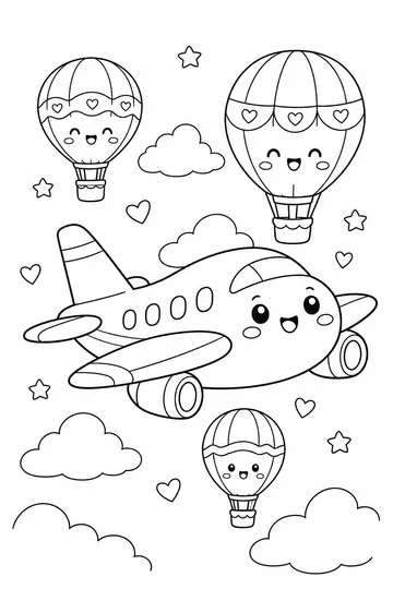 Plane and Balloons coloring page