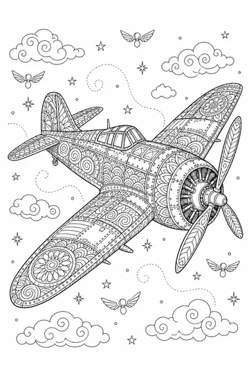 Vintage Plane Zentangle coloring page