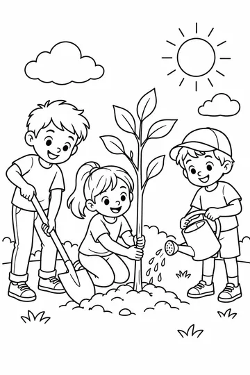 Earth Day Tree Planting coloring page