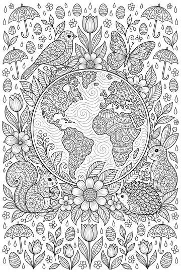 Earth Day Globe Zentangle coloring page