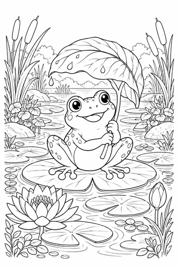 Frog with an Umbrella coloring page