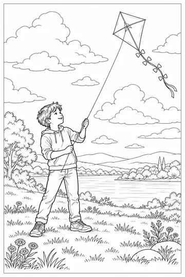 Kite on a Breezy Day coloring page