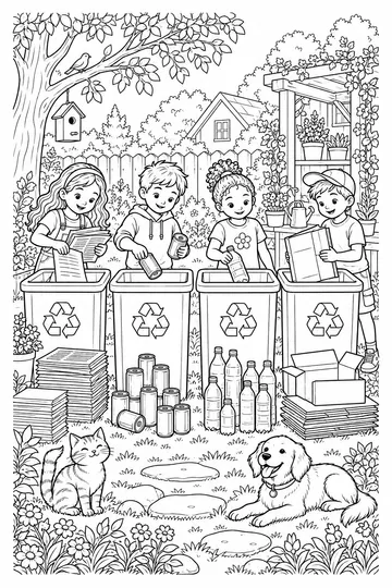 Recycling Helpers coloring page