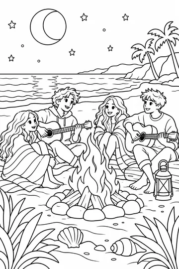 Beach Bonfire coloring page