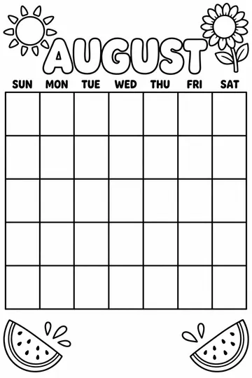 August Calendar coloring page