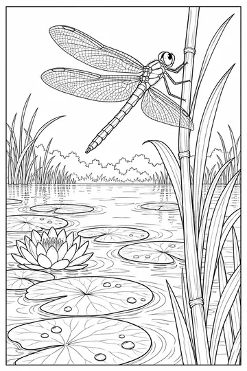 Dragonfly and Pond coloring page