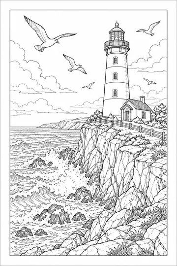 Lighthouse on the Cliff coloring page