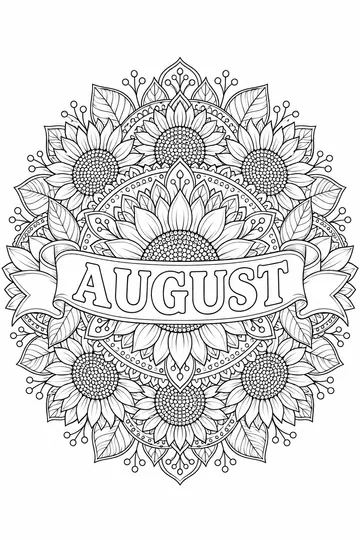 August Sunflower Mandala coloring page