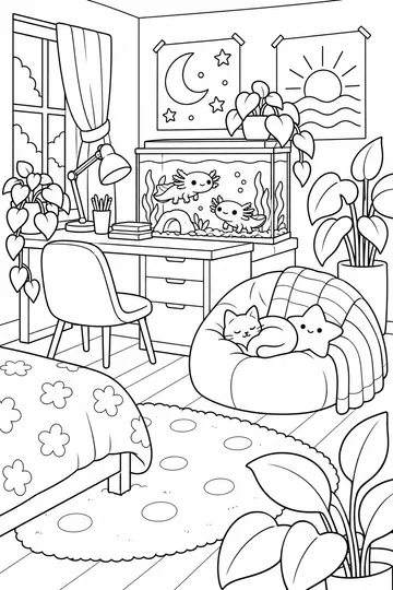 Axolotl Bedroom Tank coloring page