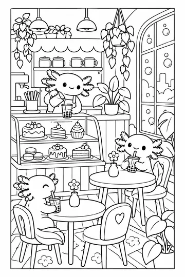 Axolotl Cafe coloring page