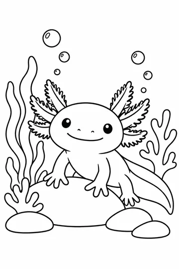 Axolotl and Coral coloring page