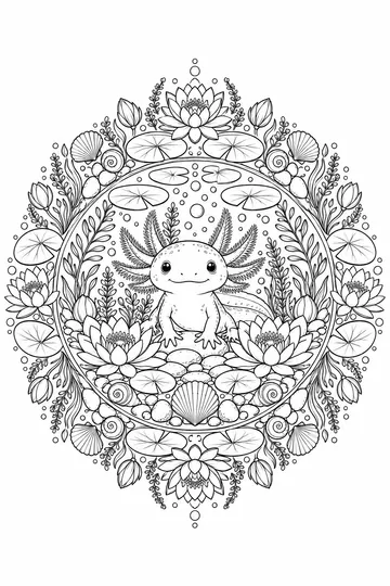 Axolotl Floral Frame Mandala coloring page