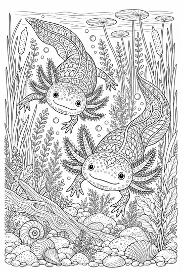 Axolotl Lake Zentangle coloring page
