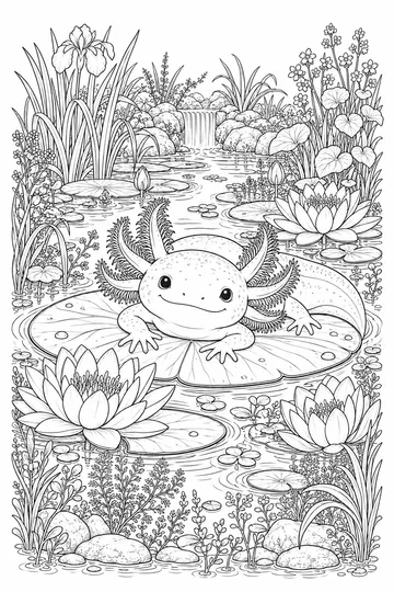 Axolotl on a Lily Pad coloring page