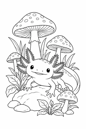 Axolotl Mushroom Garden coloring page