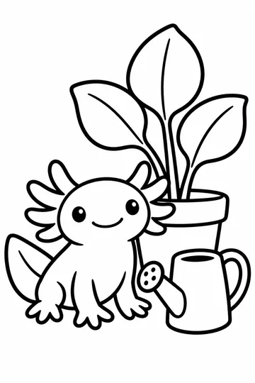 Axolotl and Plant coloring page