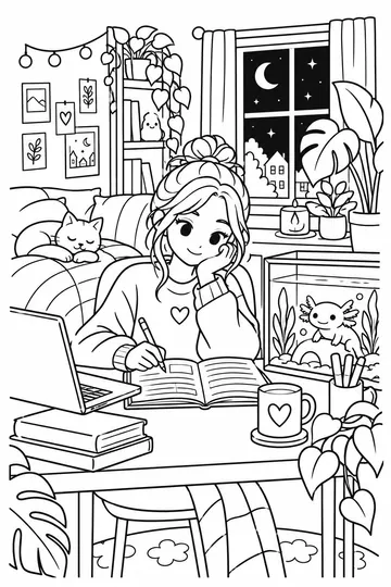 Studying with Axolotls coloring page