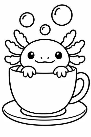 Axolotl in a Teacup coloring page