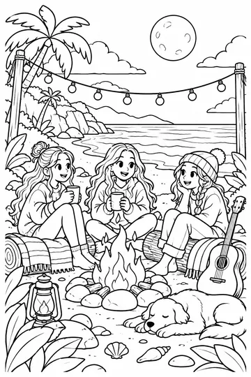 Beach Bonfire Evening coloring page