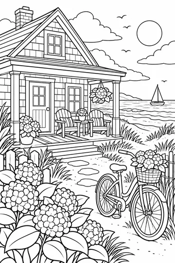 Beach Cottage coloring page