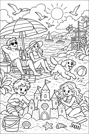 Family Beach Day coloring page