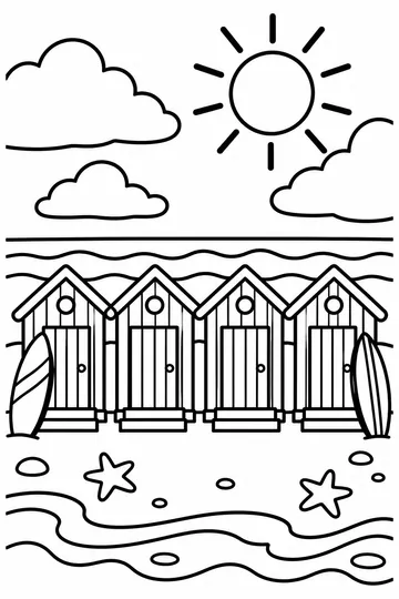 Beach Huts coloring page