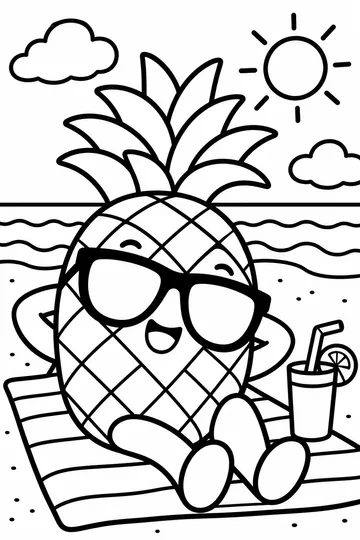 Kawaii Pineapple in Sunglasses coloring page