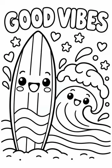 Kawaii Surfboard coloring page
