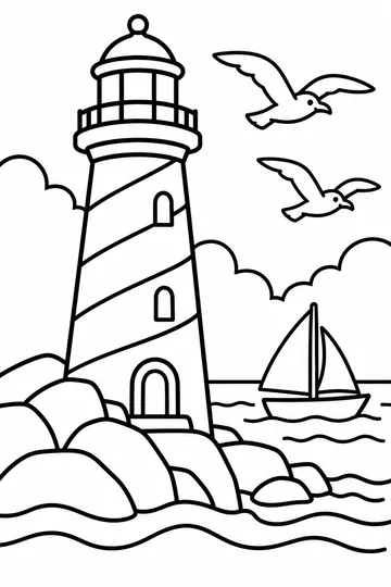 Lighthouse by the Sea coloring page