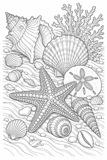 Shells and Starfish Study coloring page