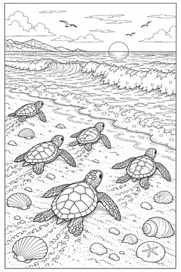Sea Turtles at the Shore coloring page
