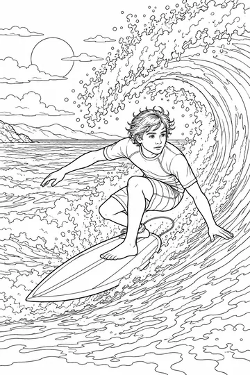 Surfer in the Barrel coloring page