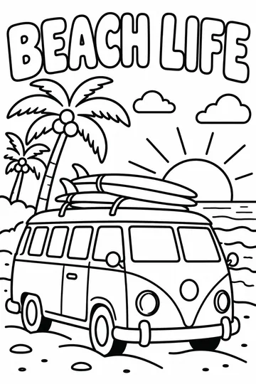 Surf Van at Sunset coloring page