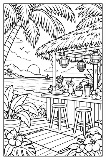 Tropical Beach Cafe coloring page