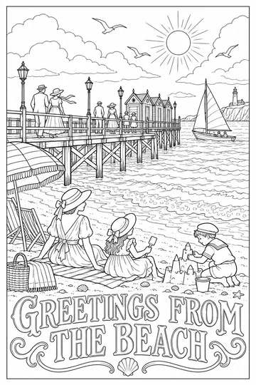 Vintage Beach Postcard coloring page
