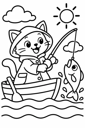 Fisherman Cat coloring page