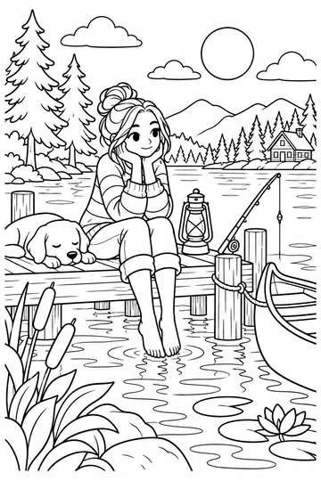 Lake Dock Evening coloring page