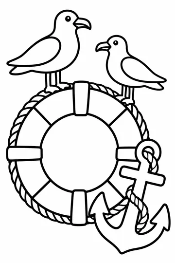 Lifebuoy and Anchor coloring page