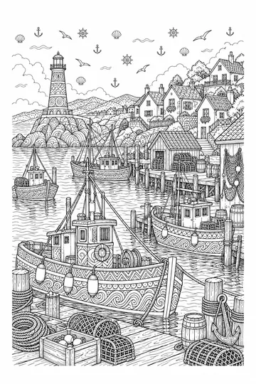 Harbor Village Zentangle coloring page