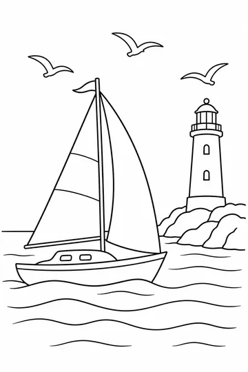 Sailing Past the Lighthouse coloring page