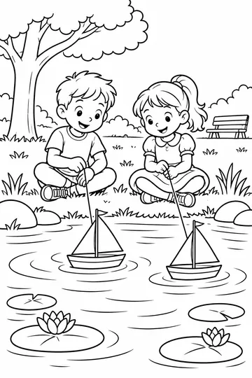 Toy Boats in the Pond coloring page