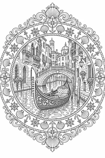 Gondola on a Canal Mandala coloring page