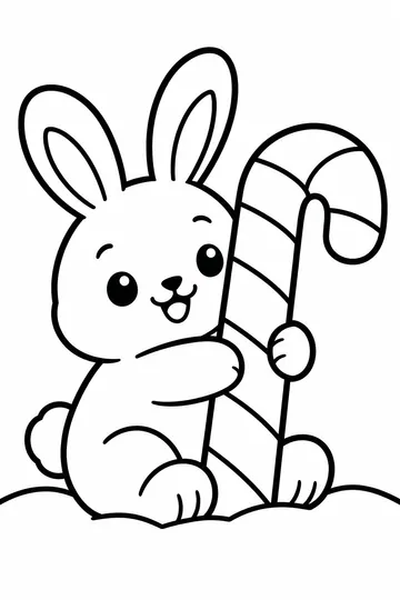 Bunny and Candy Cane coloring page