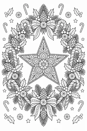 Holly and Candy Cane Frame Zentangle coloring page