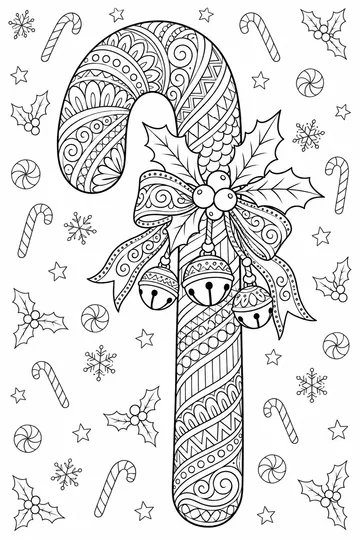 Ornate Candy Cane Zentangle coloring page