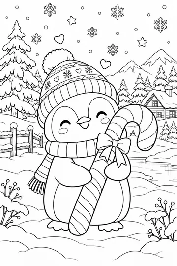 Penguin with a Candy Cane coloring page