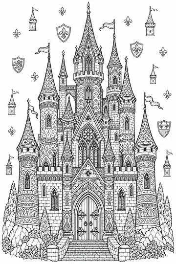 Gothic Castle Zentangle coloring page