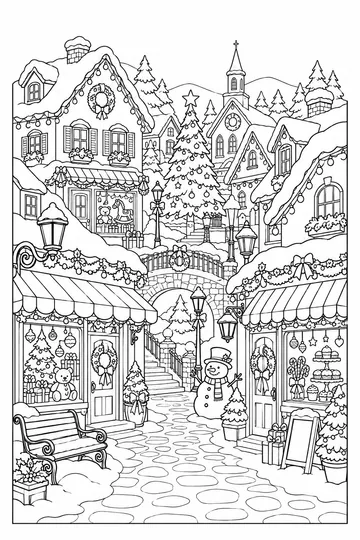 Christmas Village coloring page
