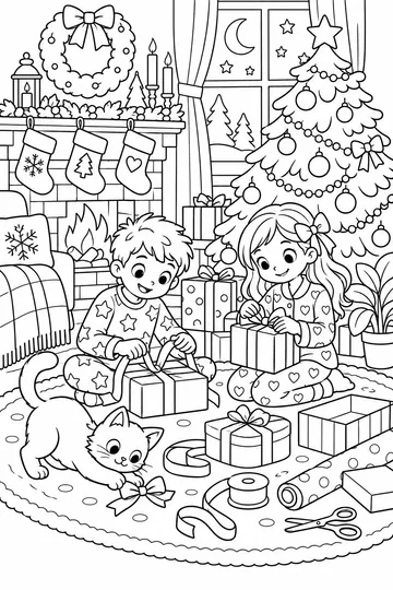 Wrapping Gifts Together coloring page