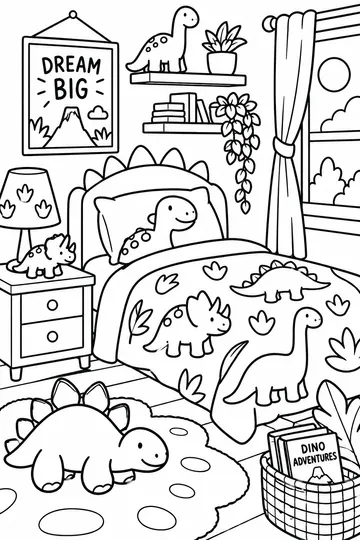 Dinosaur Bedroom coloring page